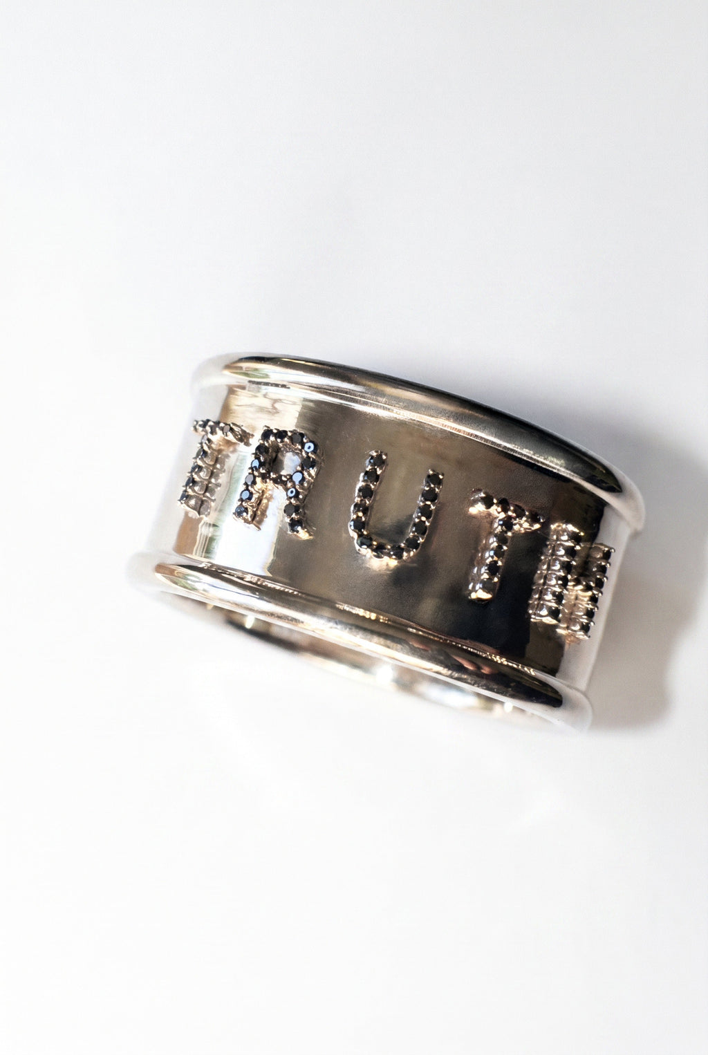 Black Diamond Letter Cuff Silver Bracelet