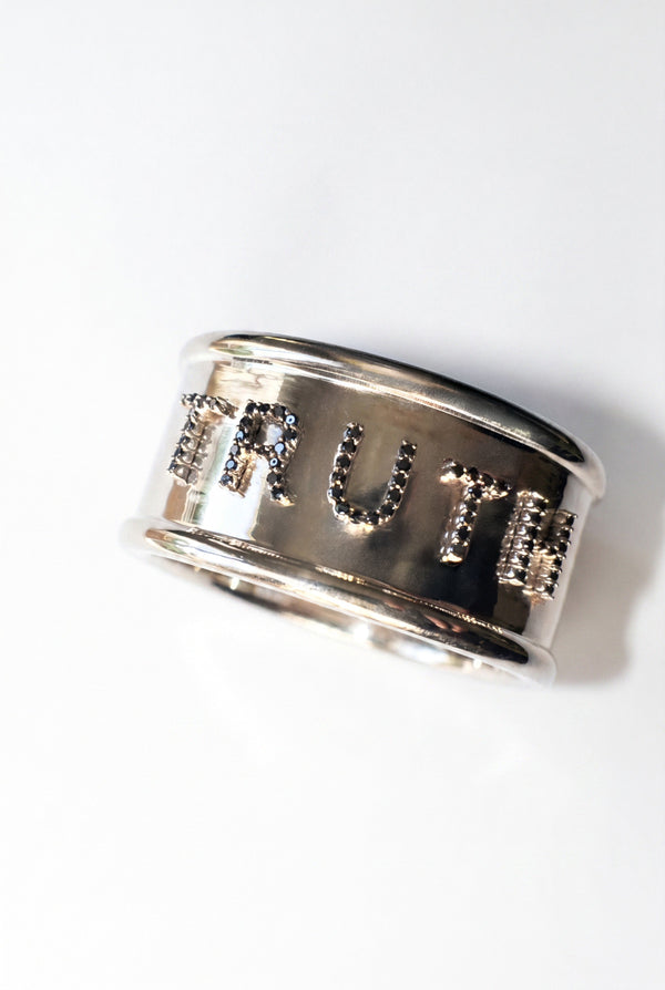Black Diamond Letter Cuff Silver Bracelet