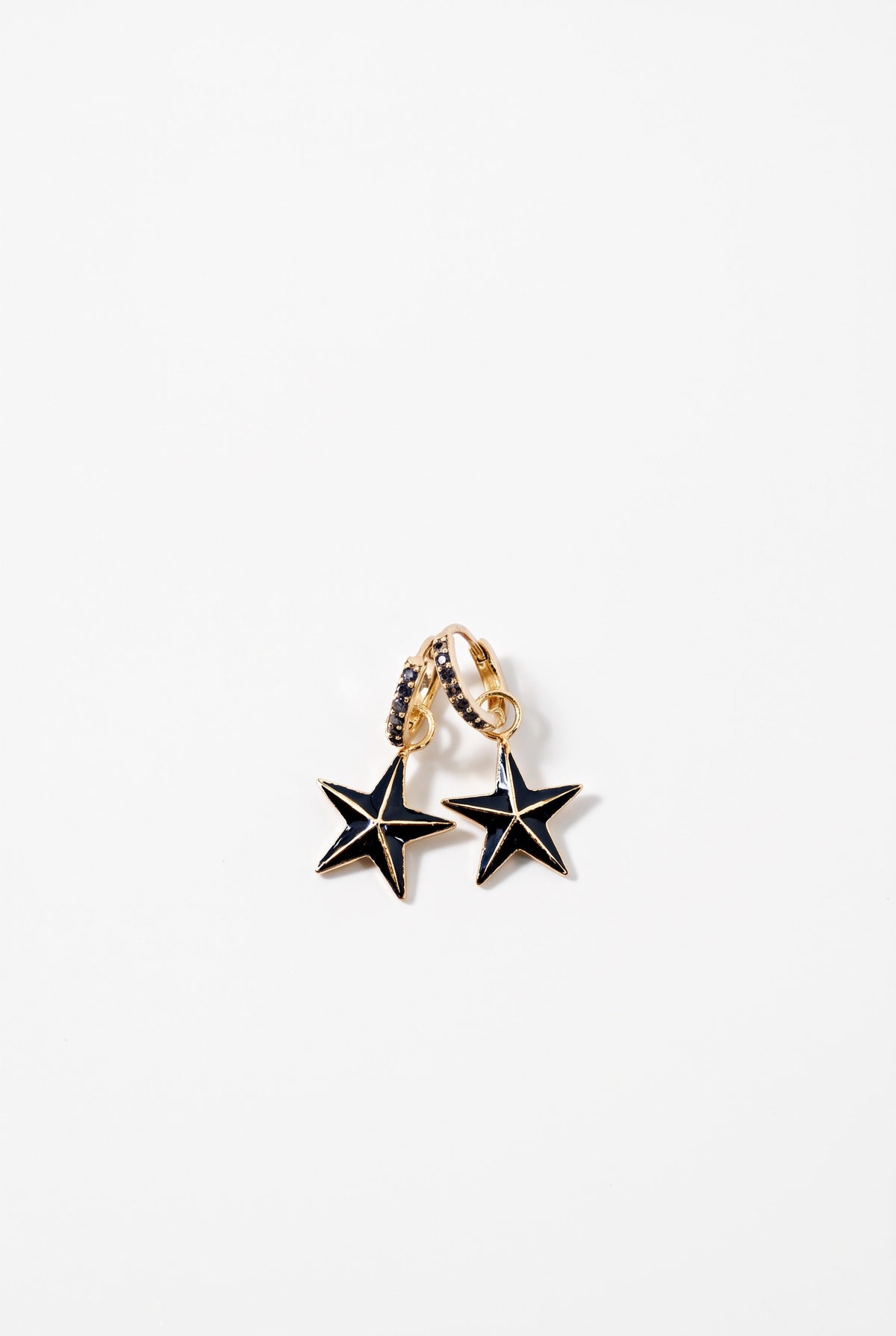 Star Hoop Earrings Black Diamond Black Enamel
