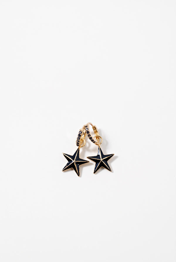 Star Hoop Earrings Black Diamond Black Enamel