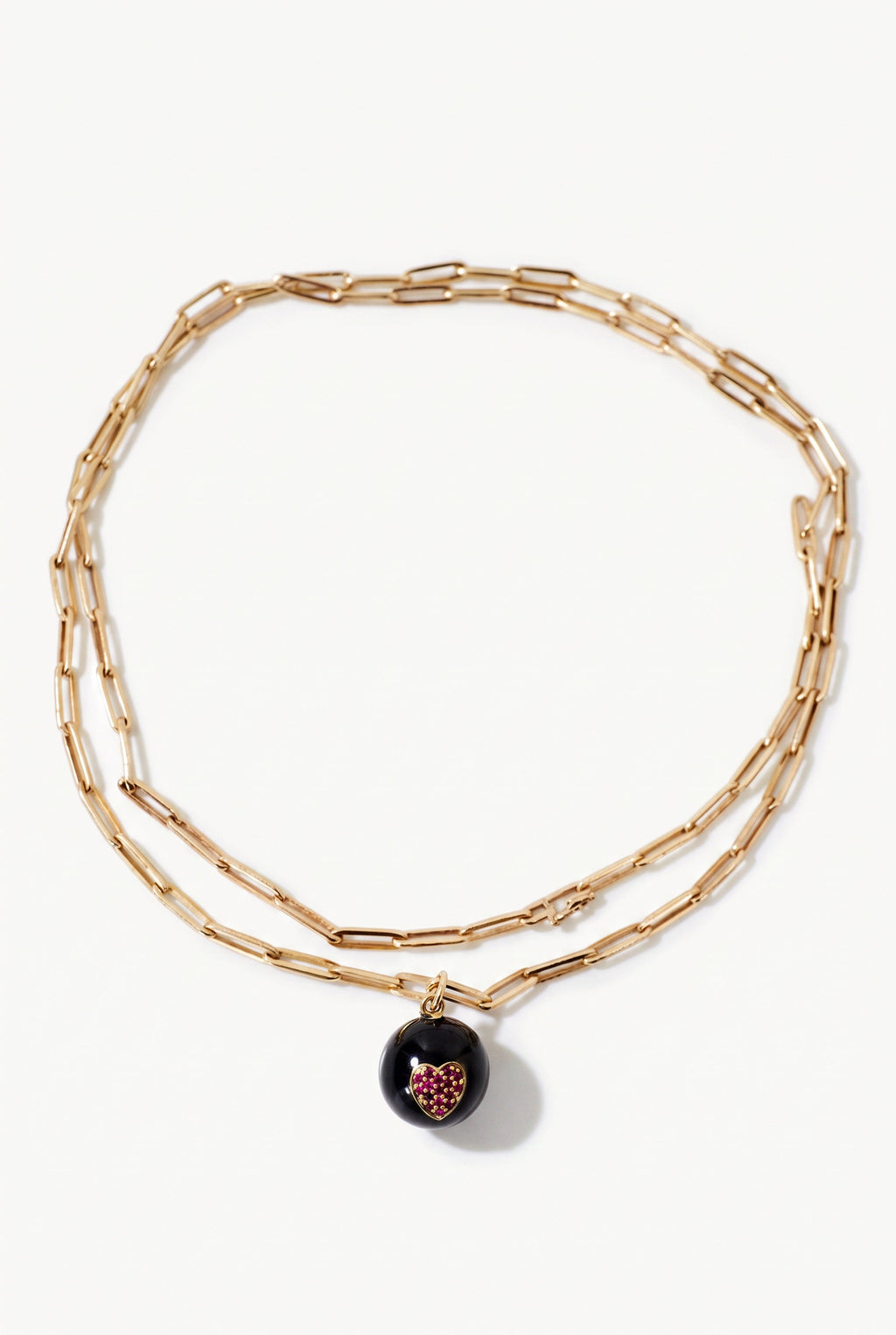 Ruby Heart Necklace Black Enamel Gold Paperclip Chain