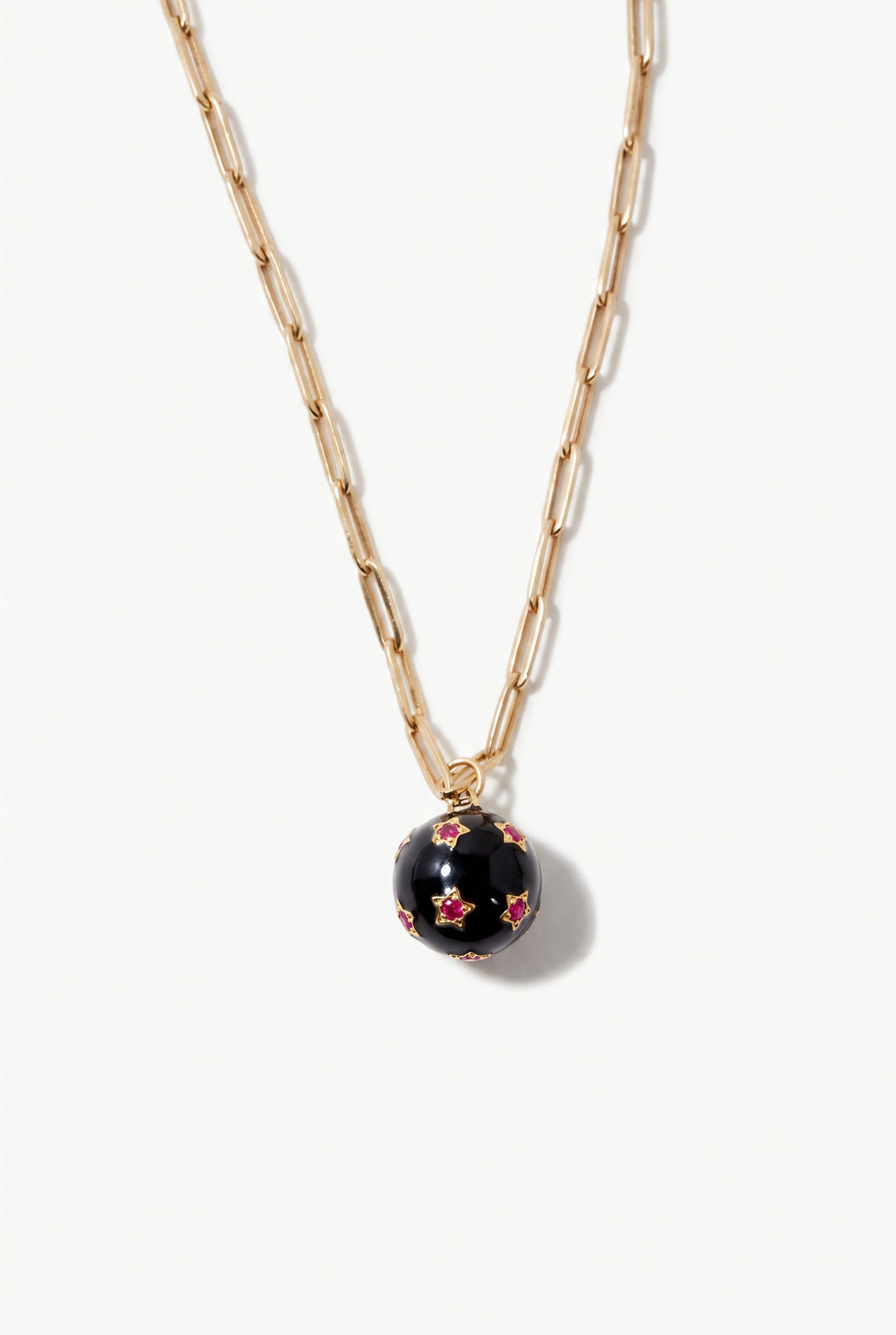 Ruby Heart Necklace Black Enamel Gold Paperclip Chain