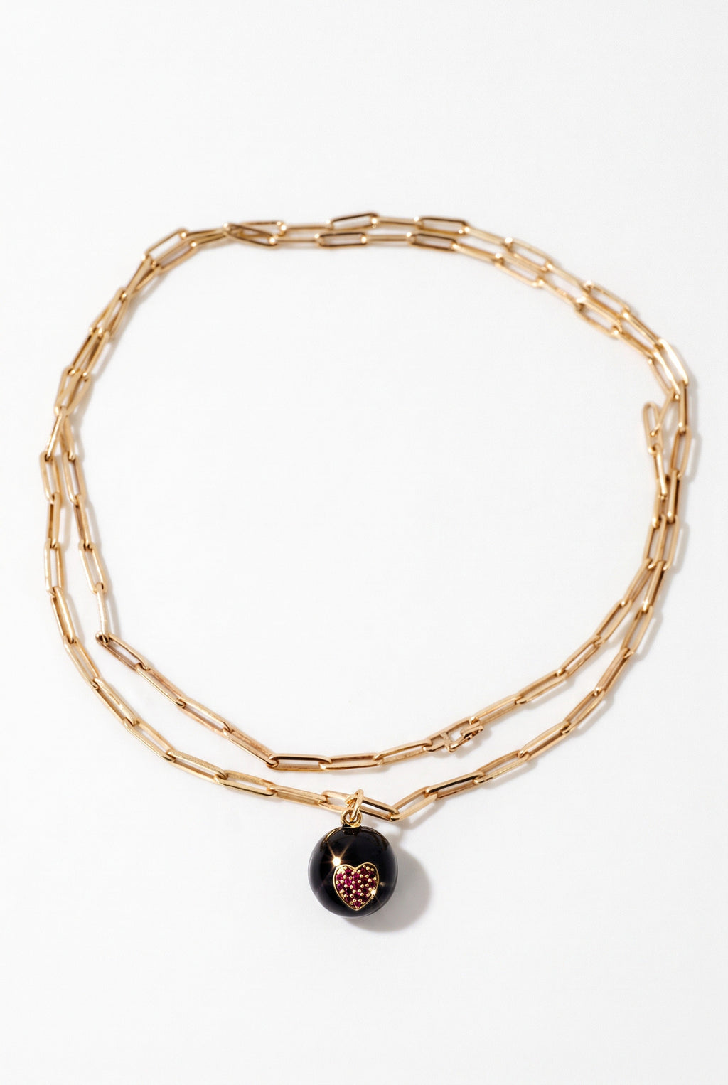 Ruby Heart Necklace Black Enamel Gold Paperclip Chain