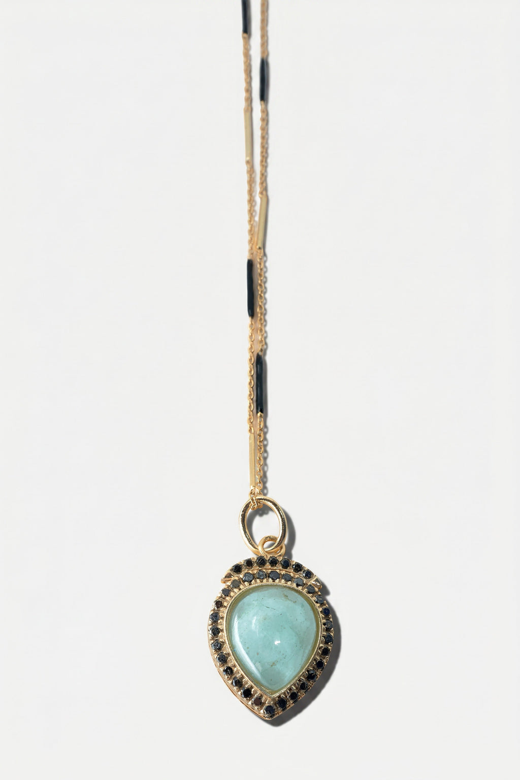 Aquamarine Necklace Black Diamond Black Enamel Chain