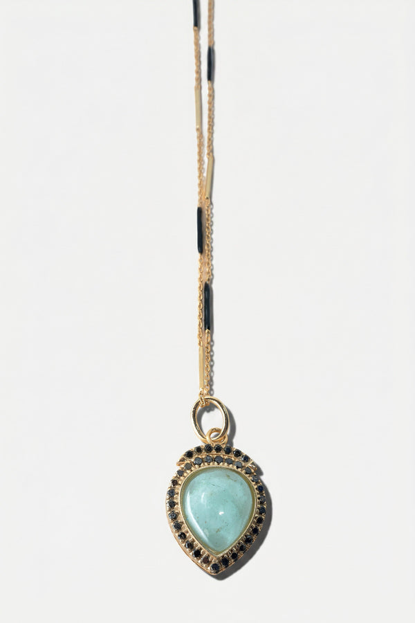 Aquamarine Necklace Black Diamond Black Enamel Chain