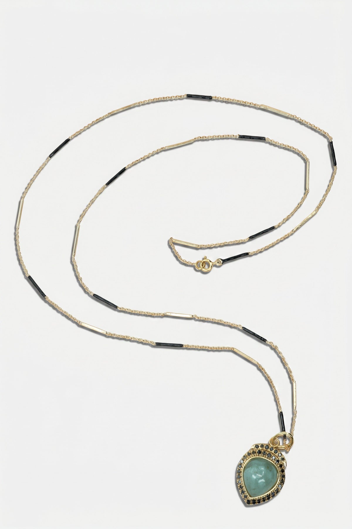 Aquamarine Necklace Black Diamond Black Enamel Chain