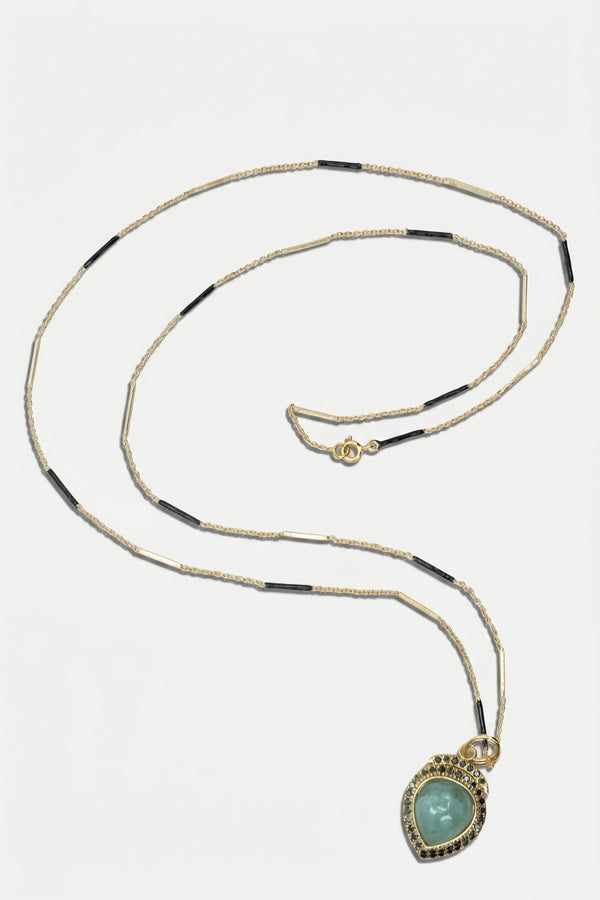 Aquamarine Necklace Black Diamond Black Enamel Chain