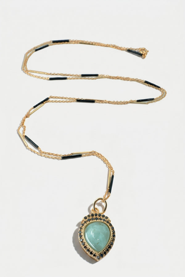 Aquamarine Necklace Black Diamond Black Enamel Chain