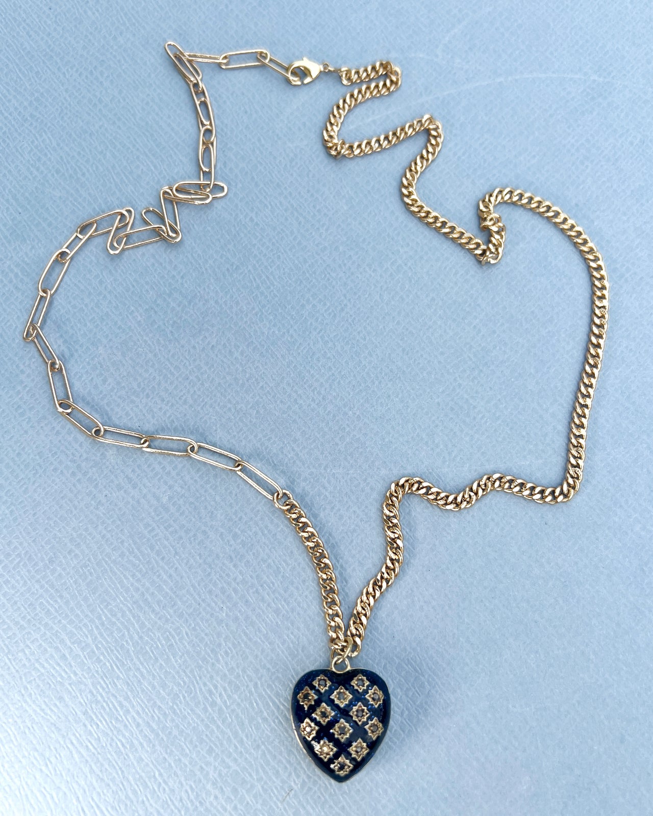 Black Diamond Heart Necklace Enamel Victorian Style