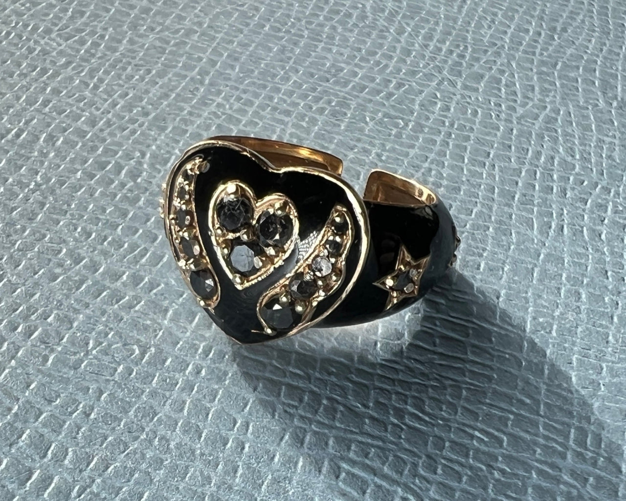 Black Diamond Heart Ring Black Enamel