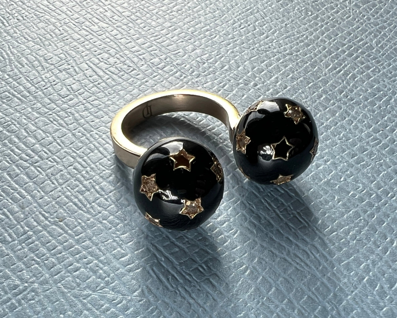 Black Diamond Double Sphere Ring Black Enamel