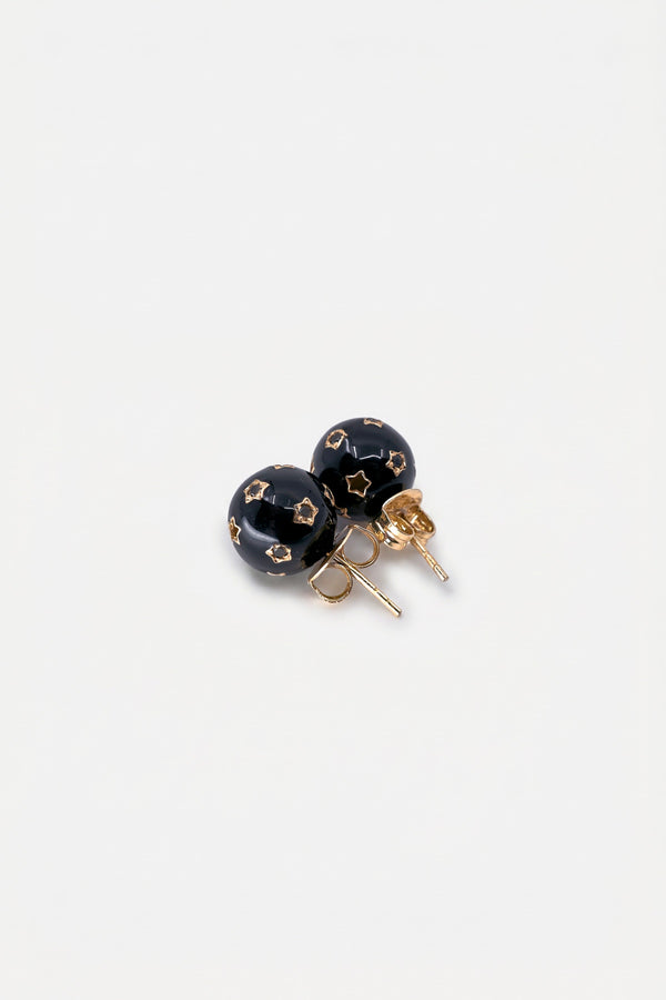 Black Diamond Earring Orb Studs Black Enamel