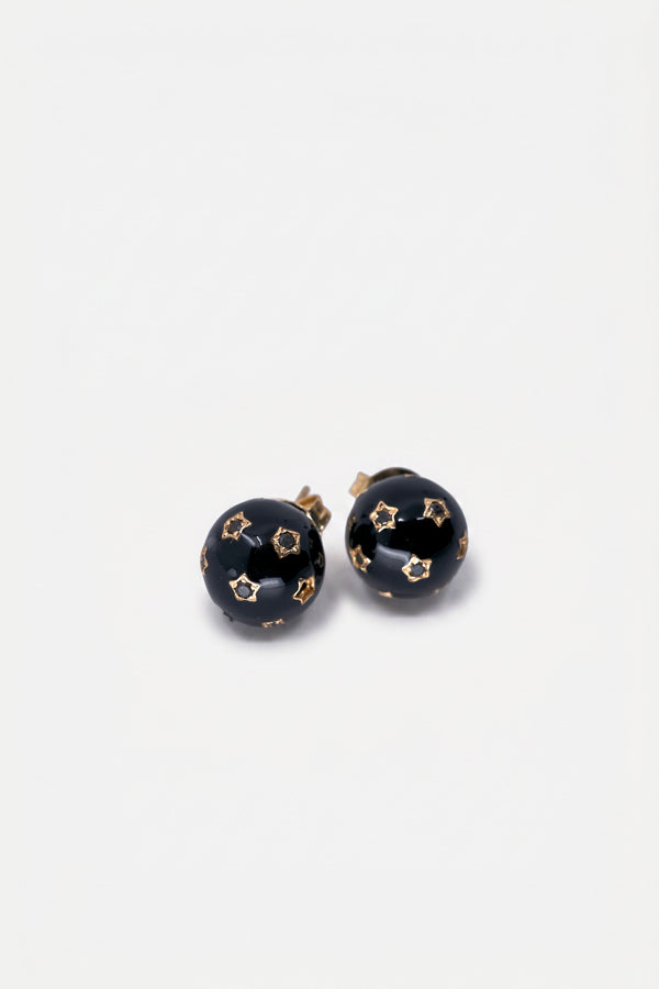Black Diamond Earring Orb Studs Black Enamel