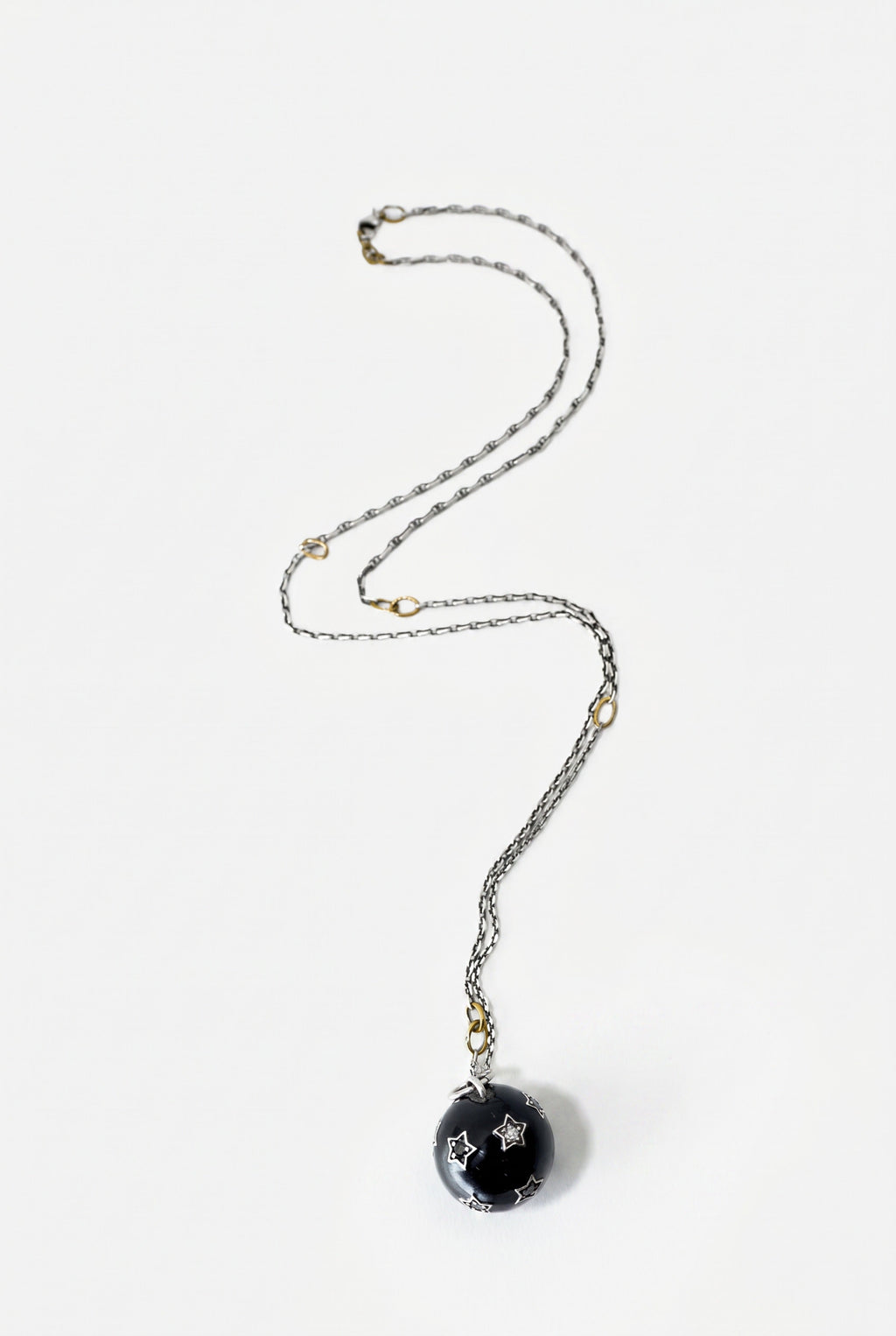 Diamond Star Sphere Necklace Enamel Silver