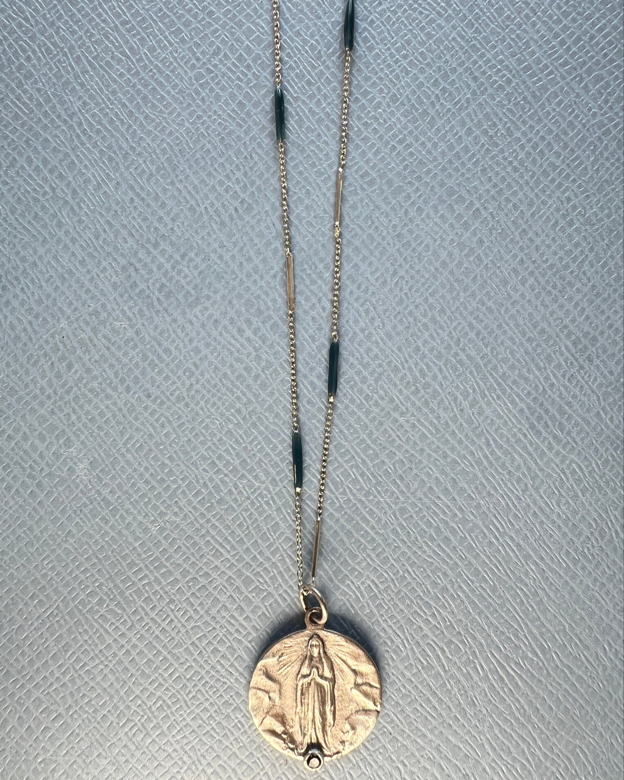 Black Diamond Virgin Mary Medal Enamel Chain Necklace