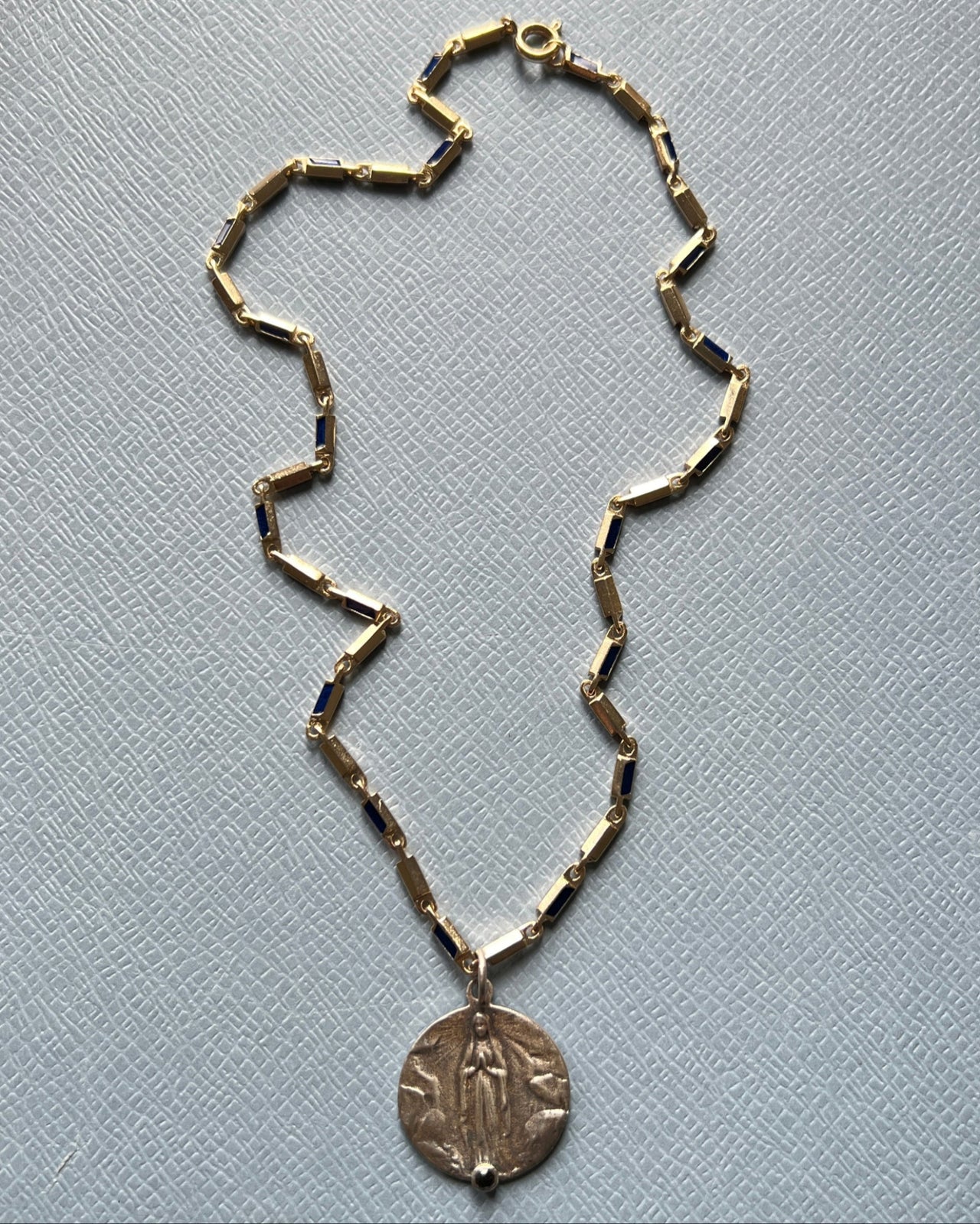Black Diamond Virgin Mary Medal Enamel Choker Necklace