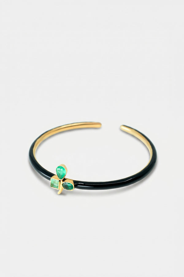Clover Cuff Emerald Bracelet Black Enamel