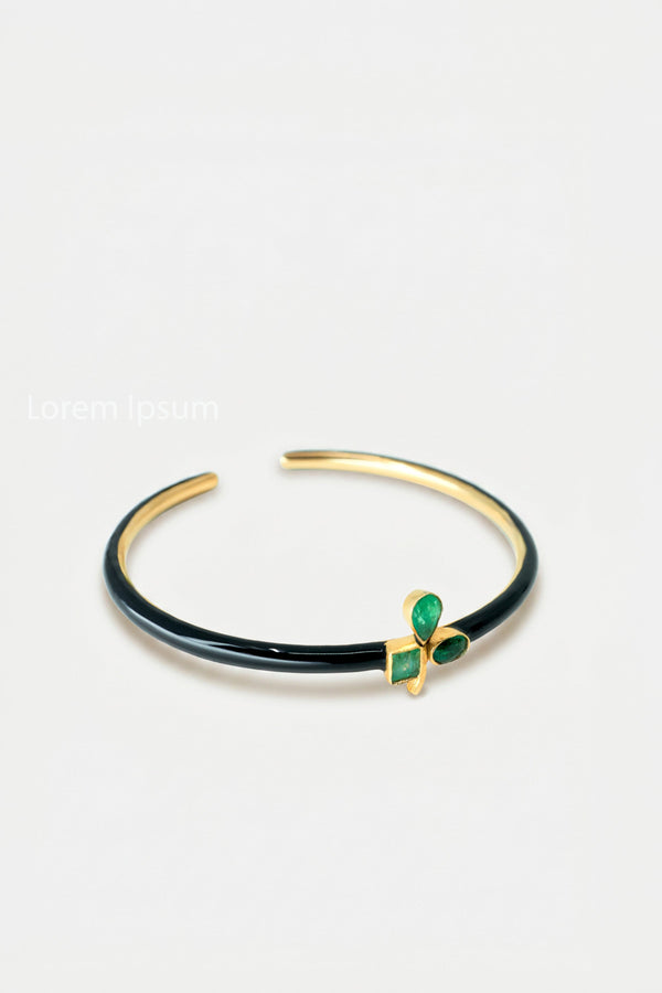 Clover Cuff Emerald Bracelet Black Enamel