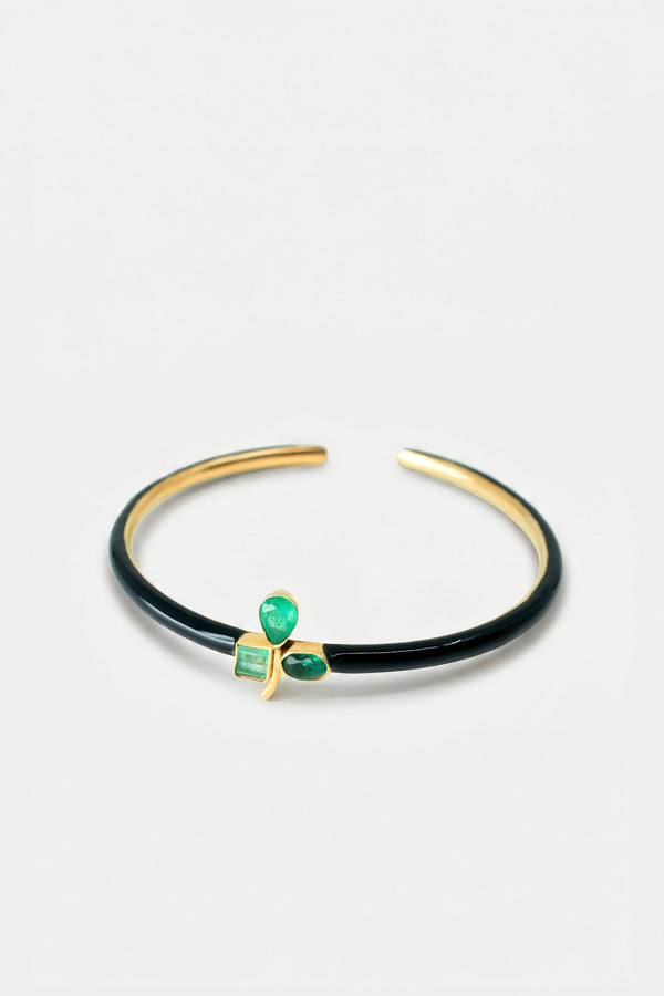 Clover Cuff Emerald Bracelet Black Enamel