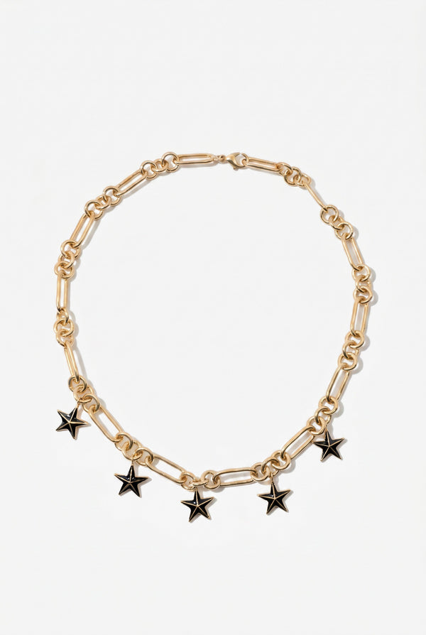 Star Charm Choker Necklace Black Enamel