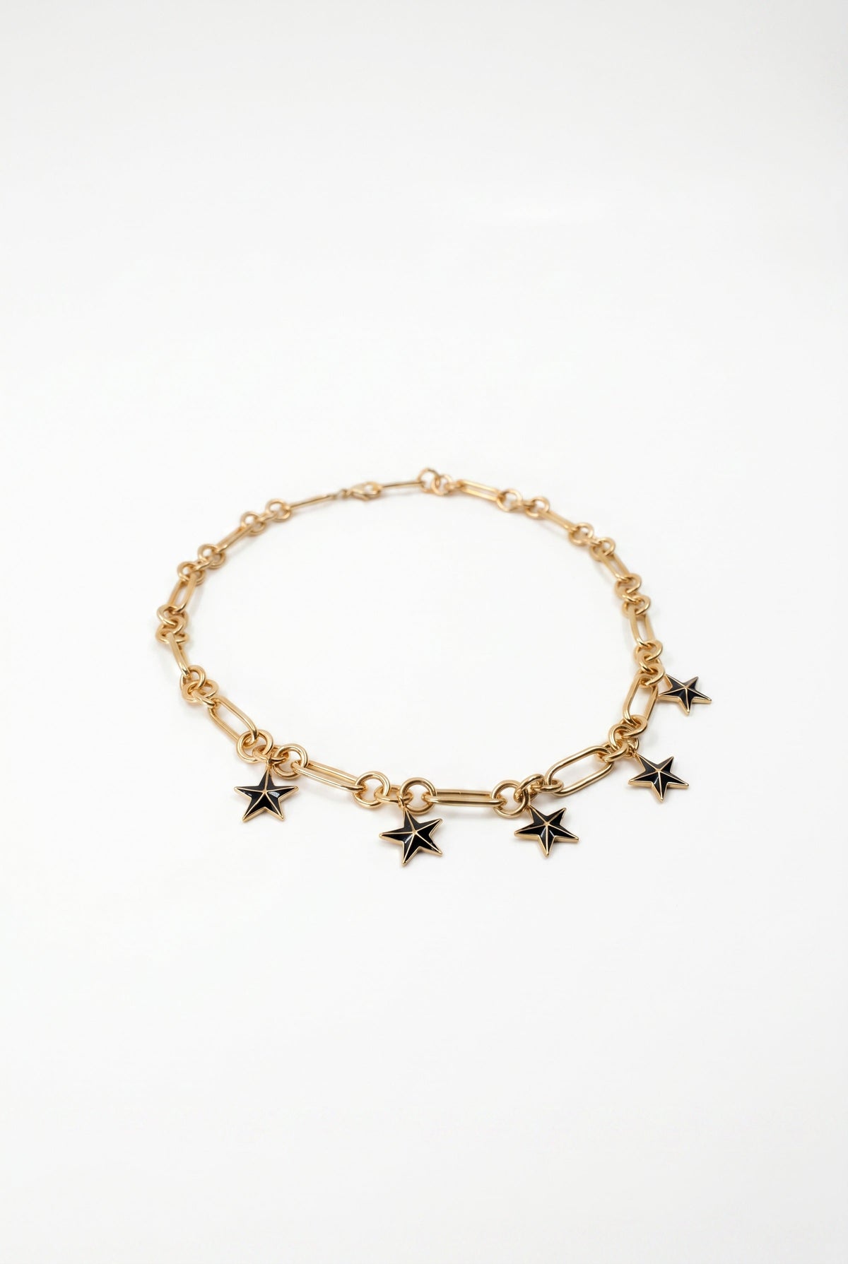 Star Charm Choker Necklace Black Enamel