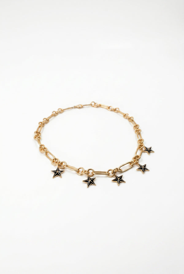 Star Charm Choker Necklace Black Enamel