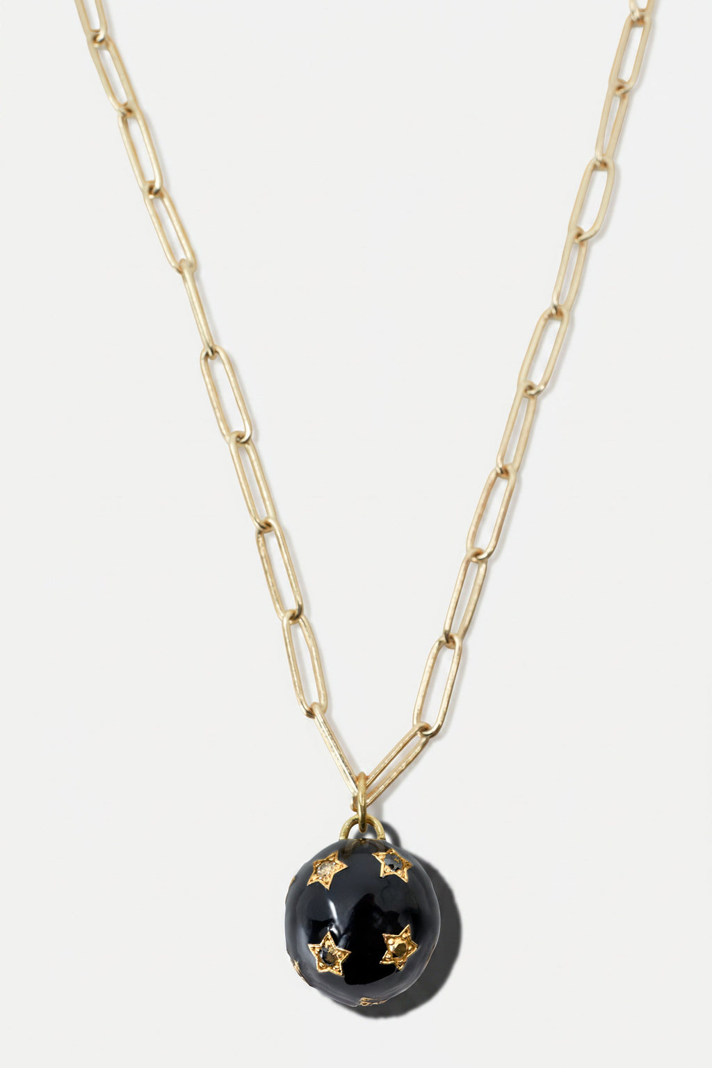 Diamond Star Sphere Black Enamel Paper Clip Necklace