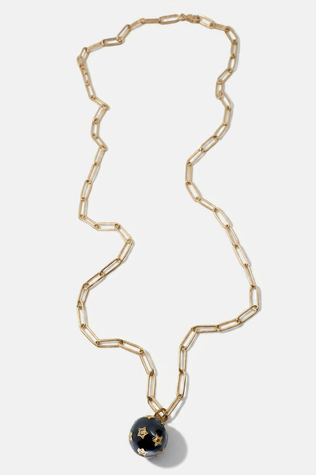 Diamond Star Sphere Black Enamel Paper Clip Necklace