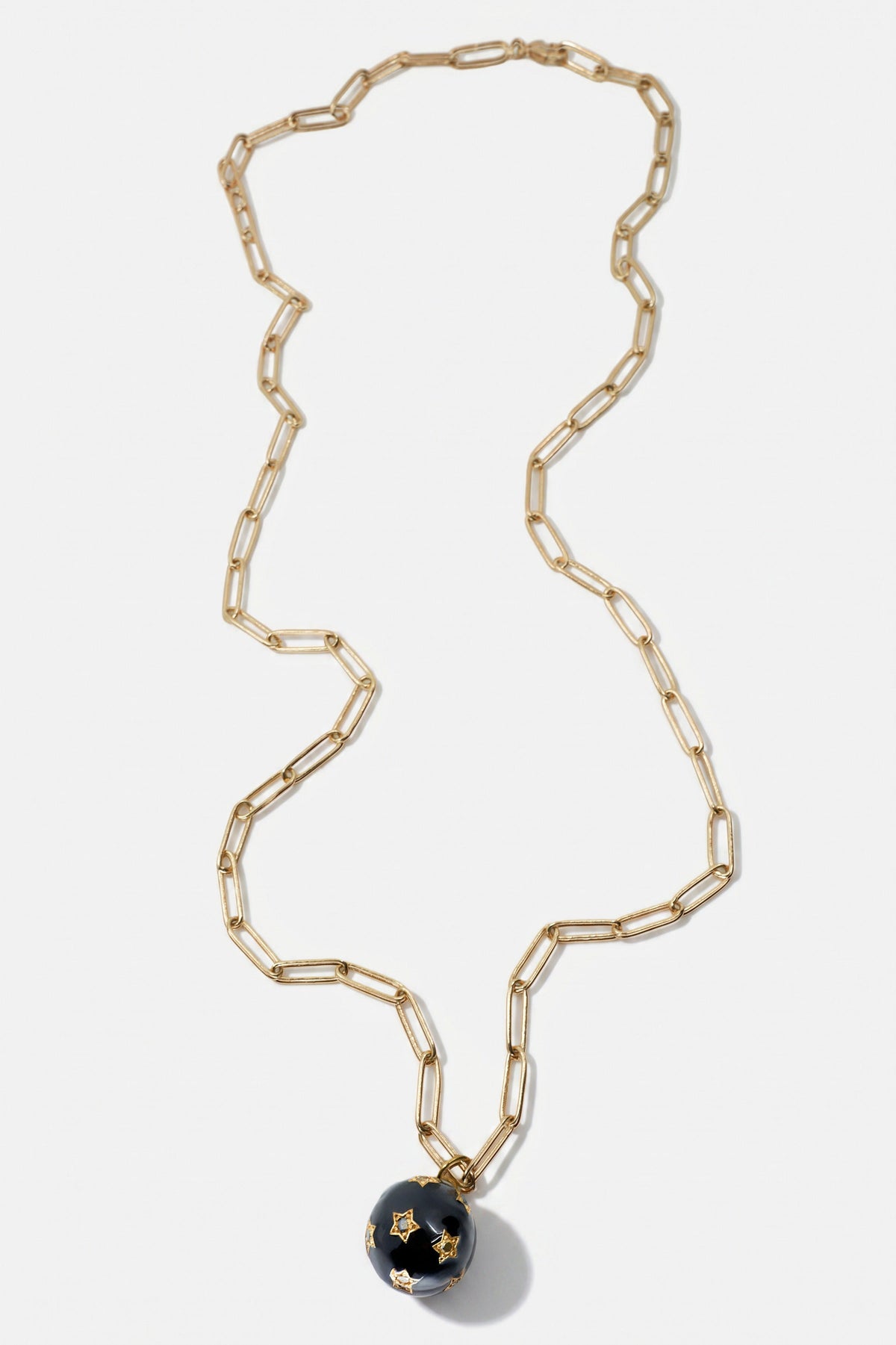 Diamond Star Sphere Black Enamel Paper Clip Necklace