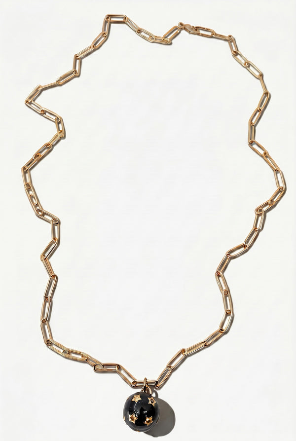 Diamond Star Sphere Black Enamel Paper Clip Necklace