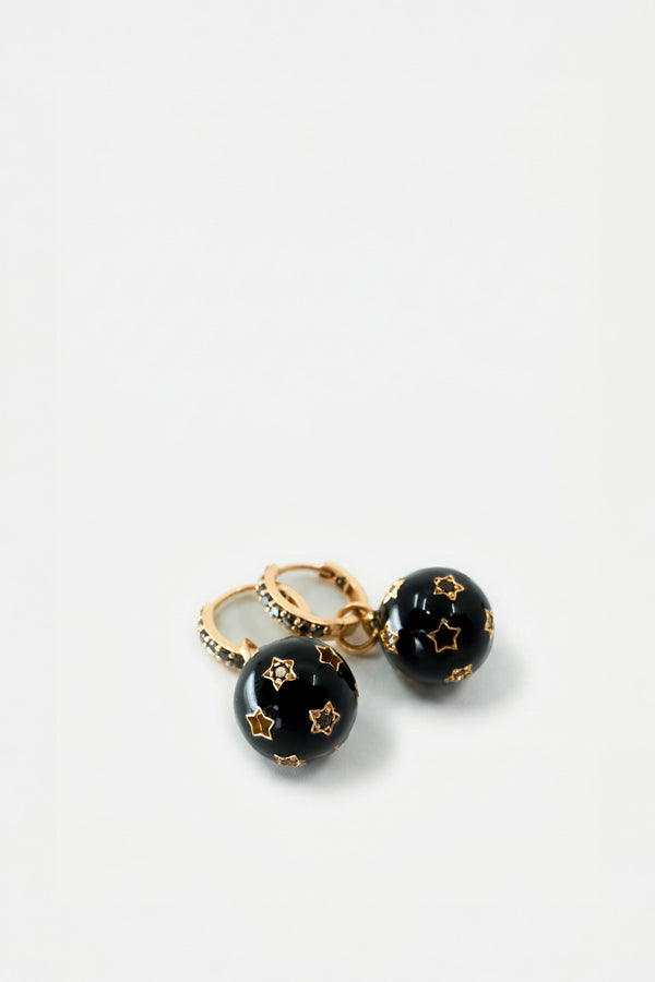 Celestial Hoop Earrings Black Diamond Black Enamel