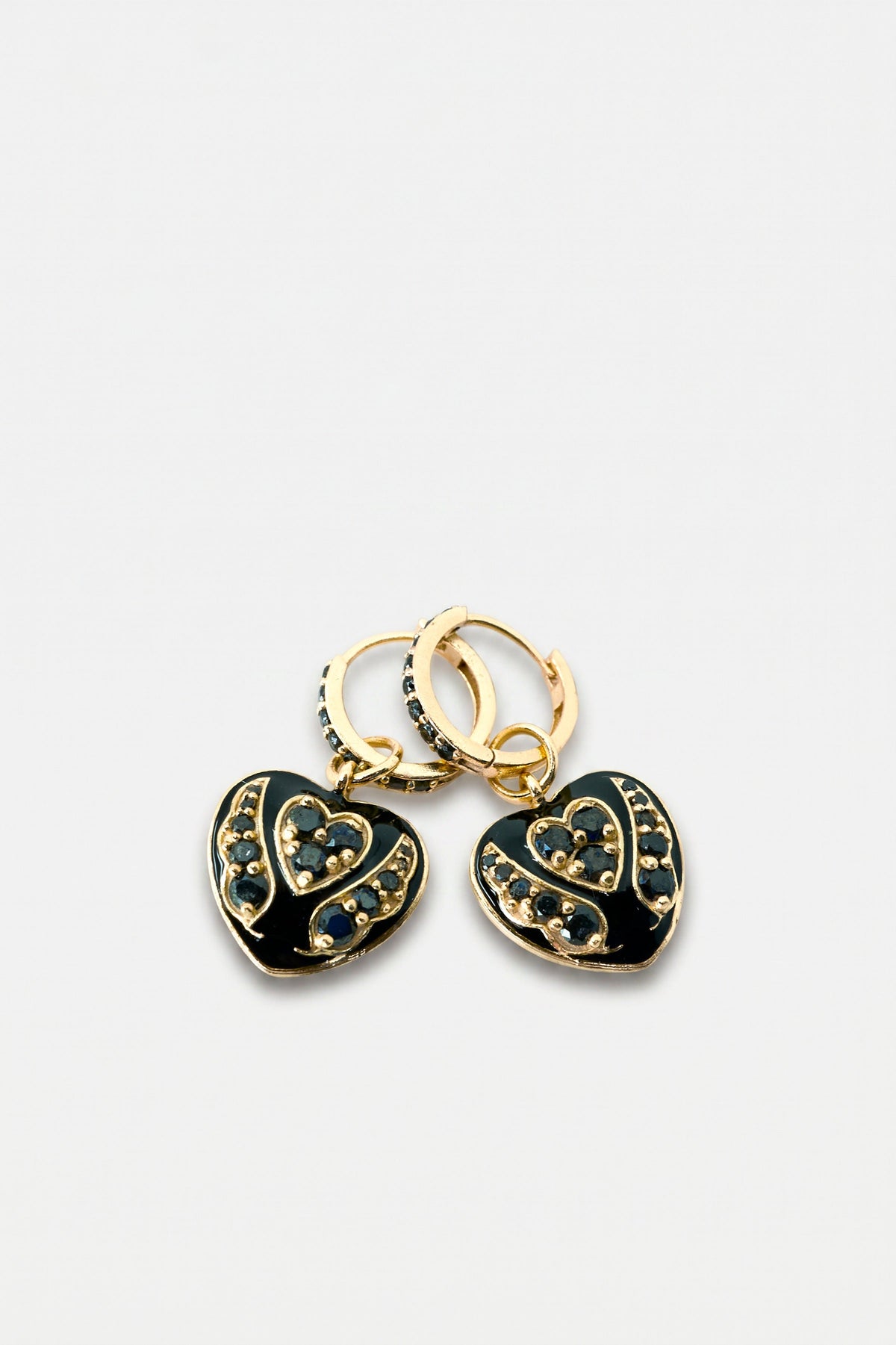 Black Diamond Heart Earring Hoops