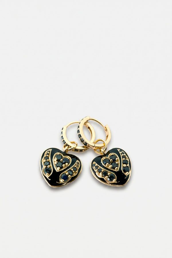 Black Diamond Heart Earring Hoops