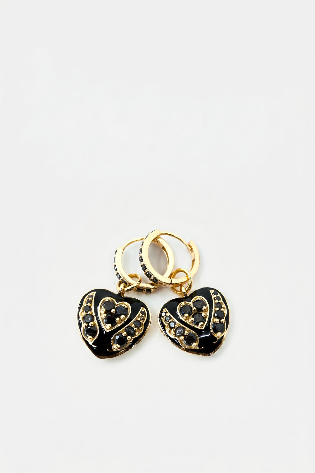 Black Diamond Heart Earring Hoops