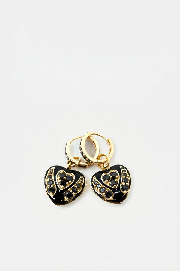 Black Diamond Heart Earring Hoops