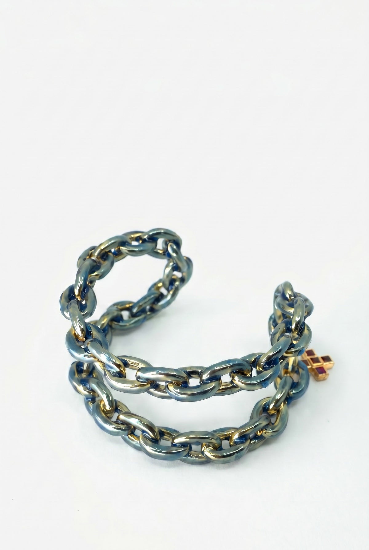 Ruby Cross Double Chain Cuff Bracelet Enamel