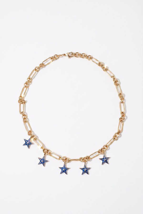 Star Charm Choker Necklace Mid Blue