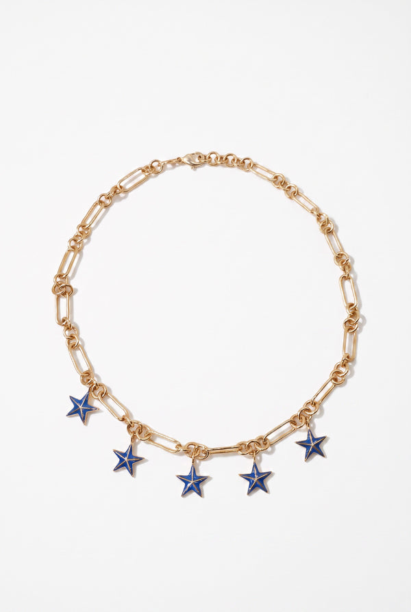 Star Charm Choker Necklace Mid Blue