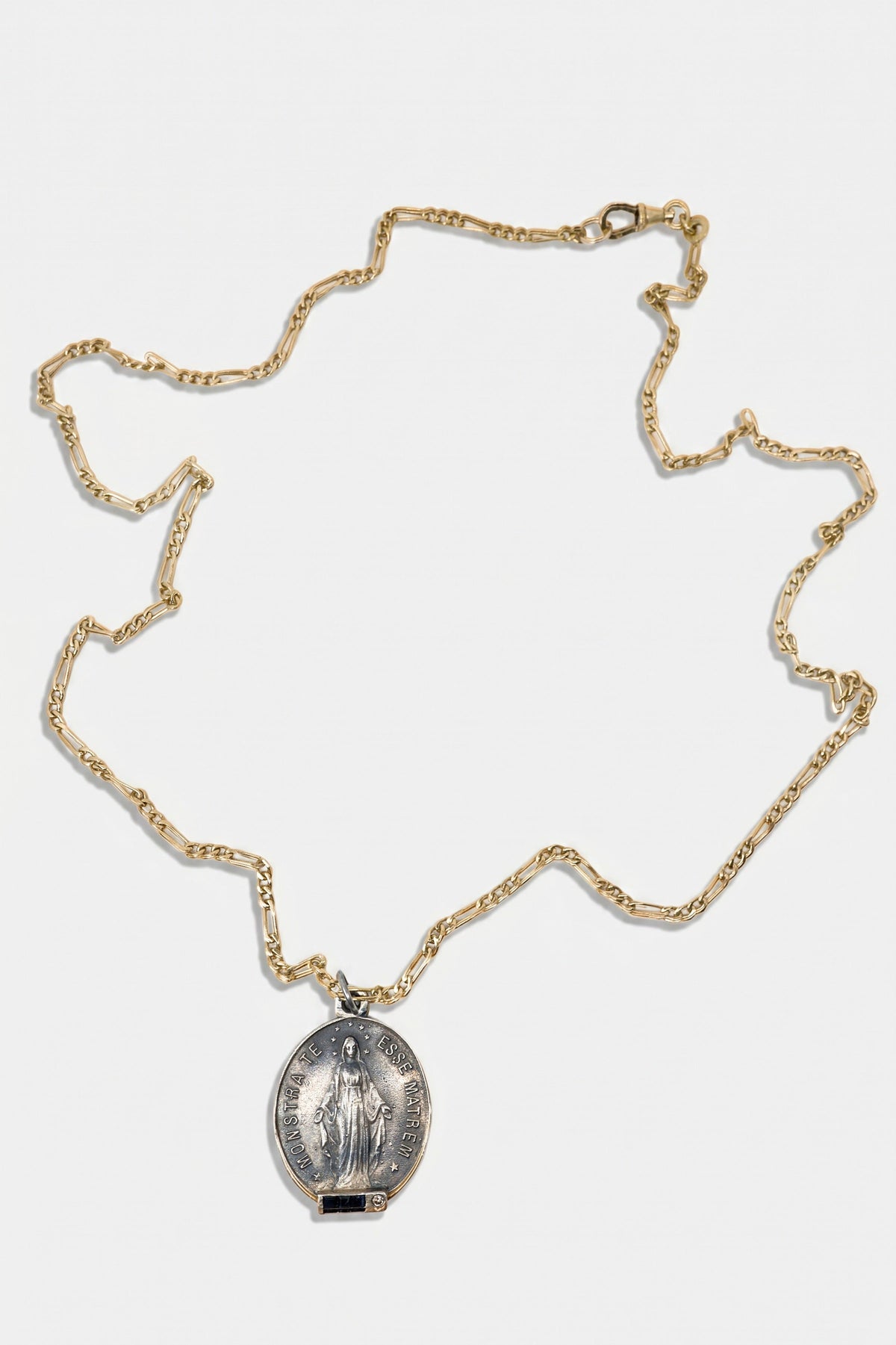 Virgin Mary Necklace Blue Sapphire Diamond