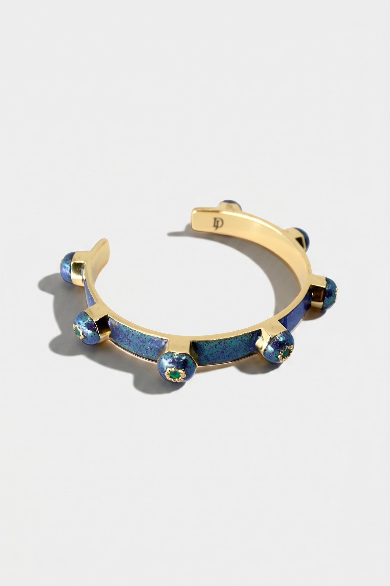 Emerald Studded Cuff Bracelet Blue Enamel