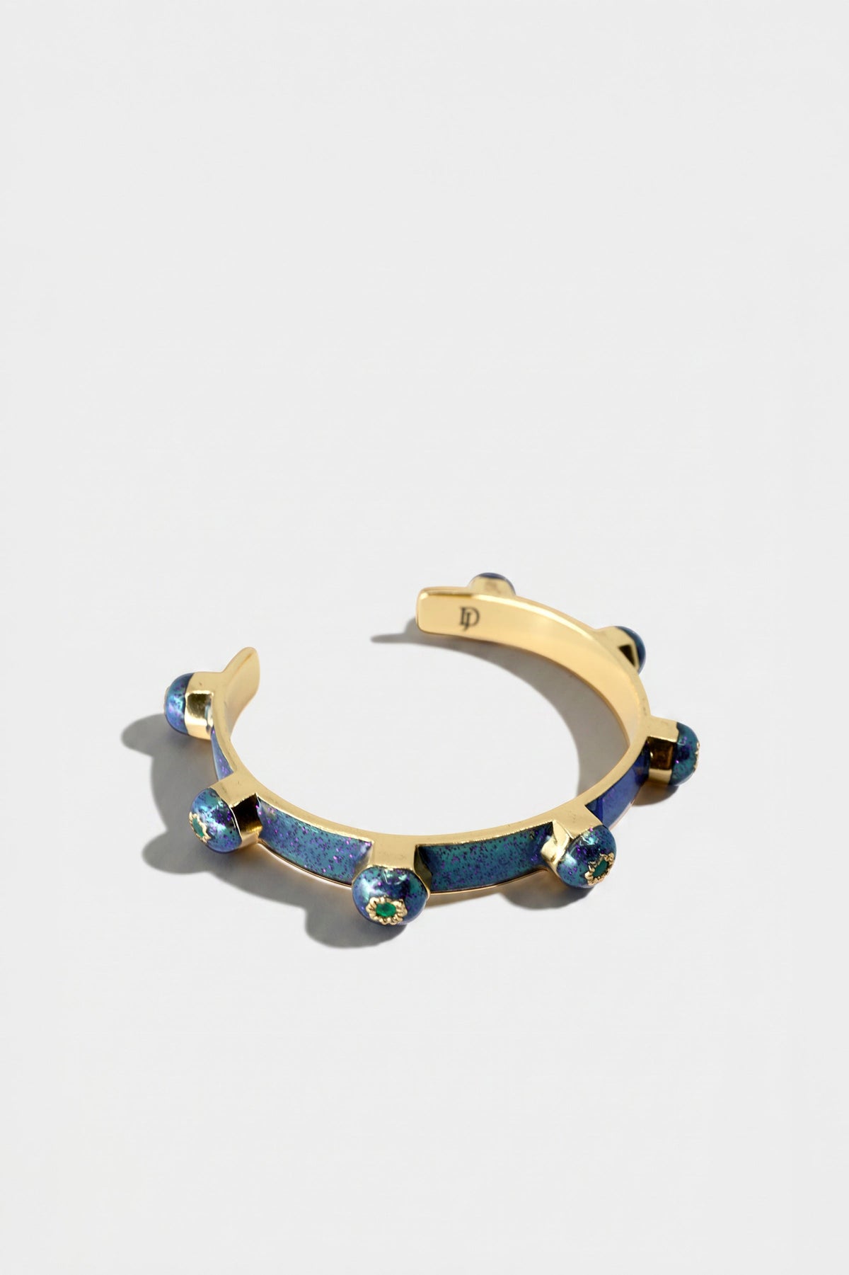 Emerald Studded Cuff Bracelet Blue Enamel