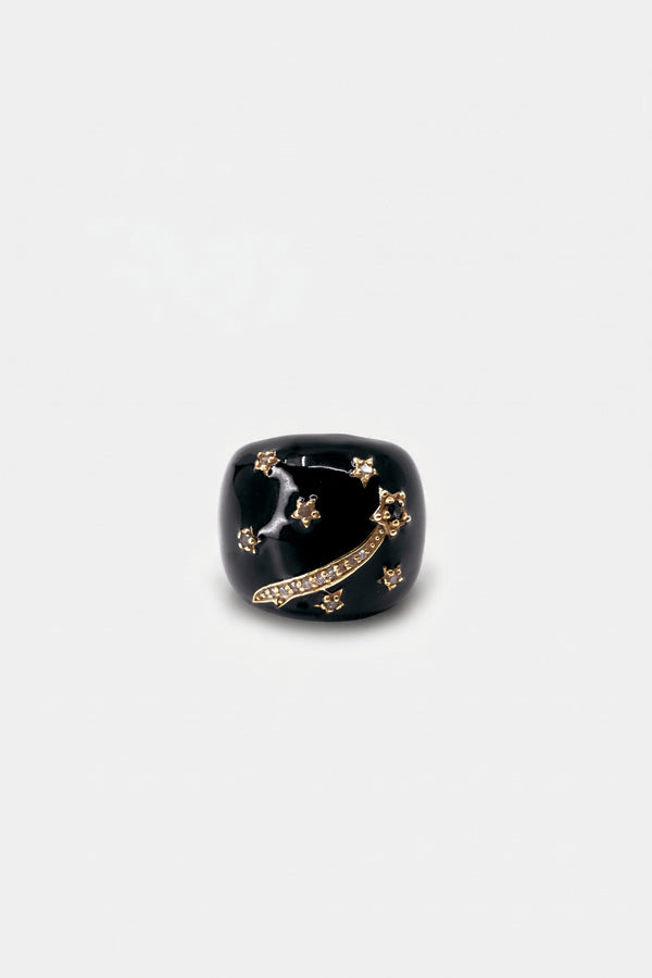 Black Enamel Cocktail Ring Blue Sapphire Diamond Star