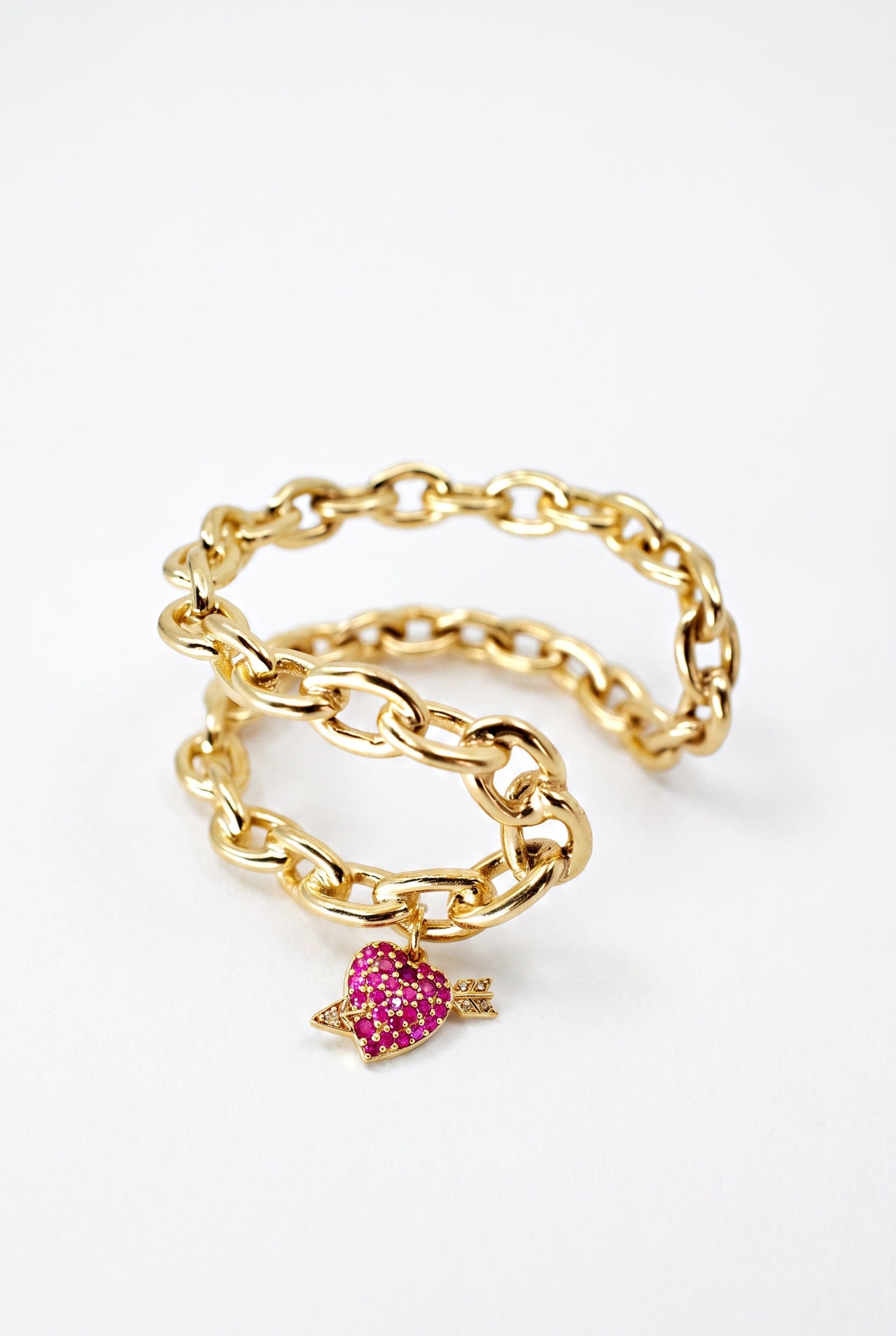 Cupid Heart Bracelet Chain Cuff Ruby