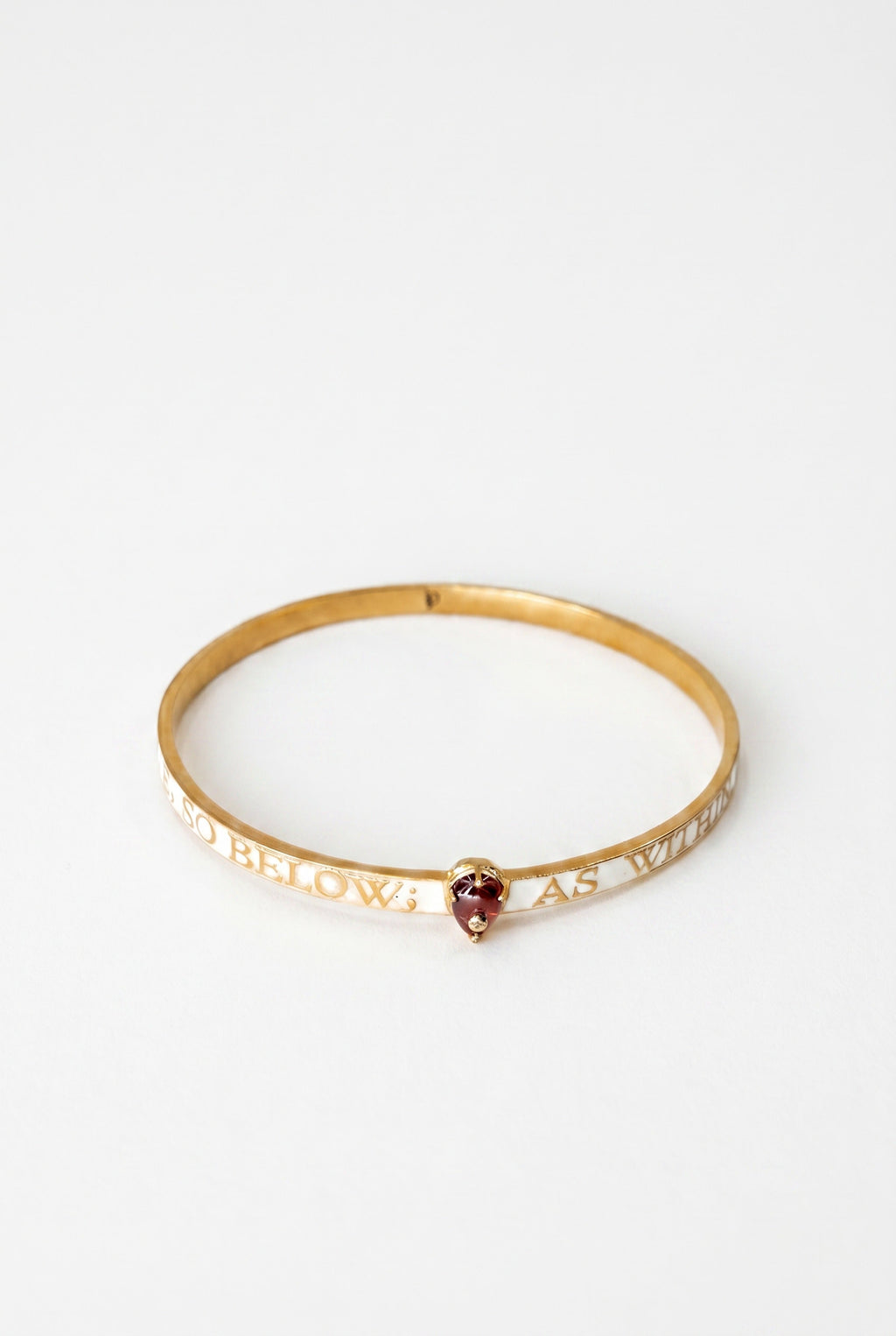Garnet Bangle Bracelet White Enamel