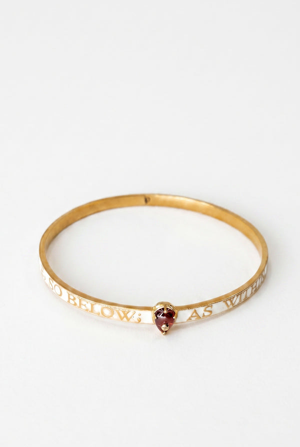 Garnet Bangle Bracelet White Enamel