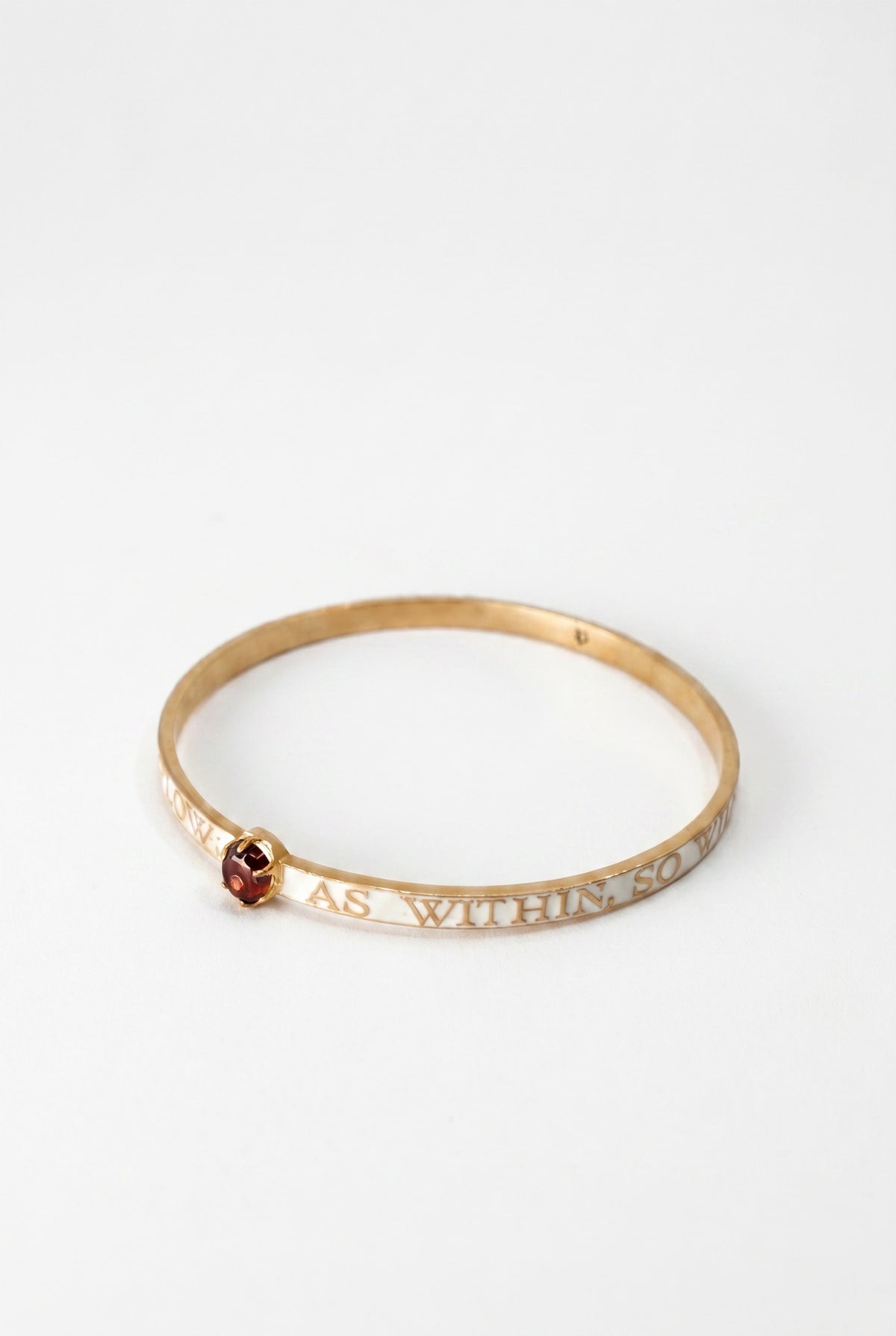 Garnet Bangle Bracelet White Enamel