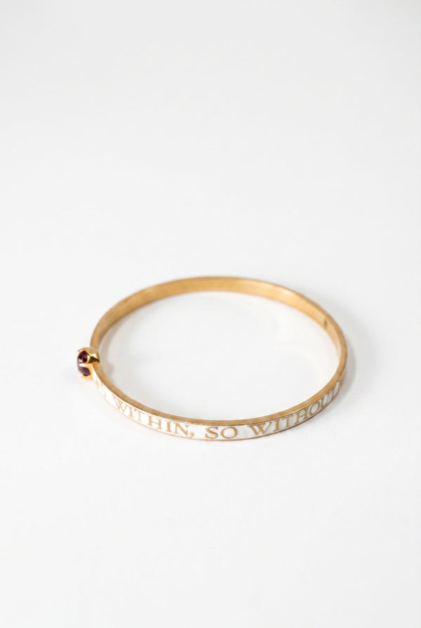 Garnet Bangle Bracelet White Enamel