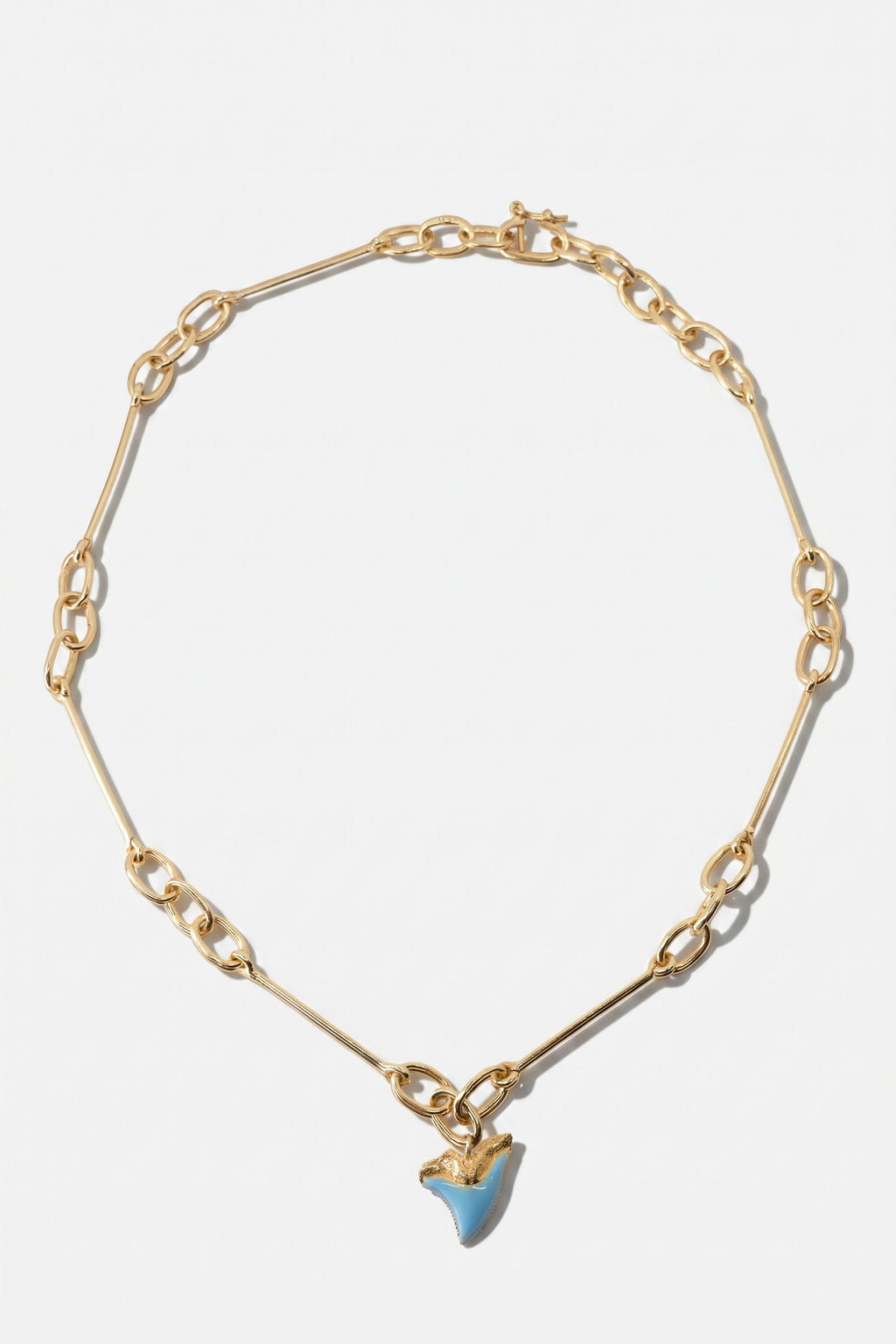 Shark Tooth Necklace Light Blue Enamel Gold Chain