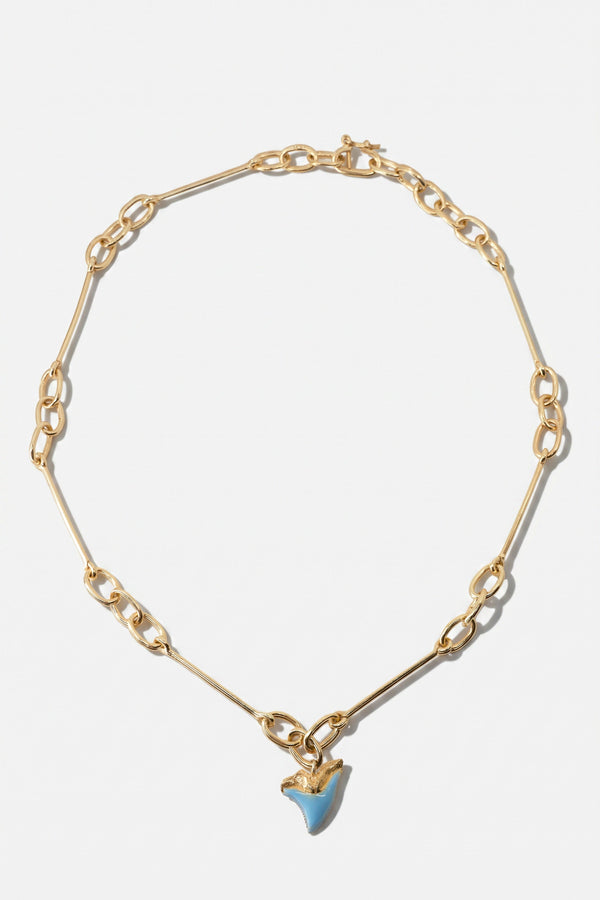 Shark Tooth Necklace Light Blue Enamel Gold Chain
