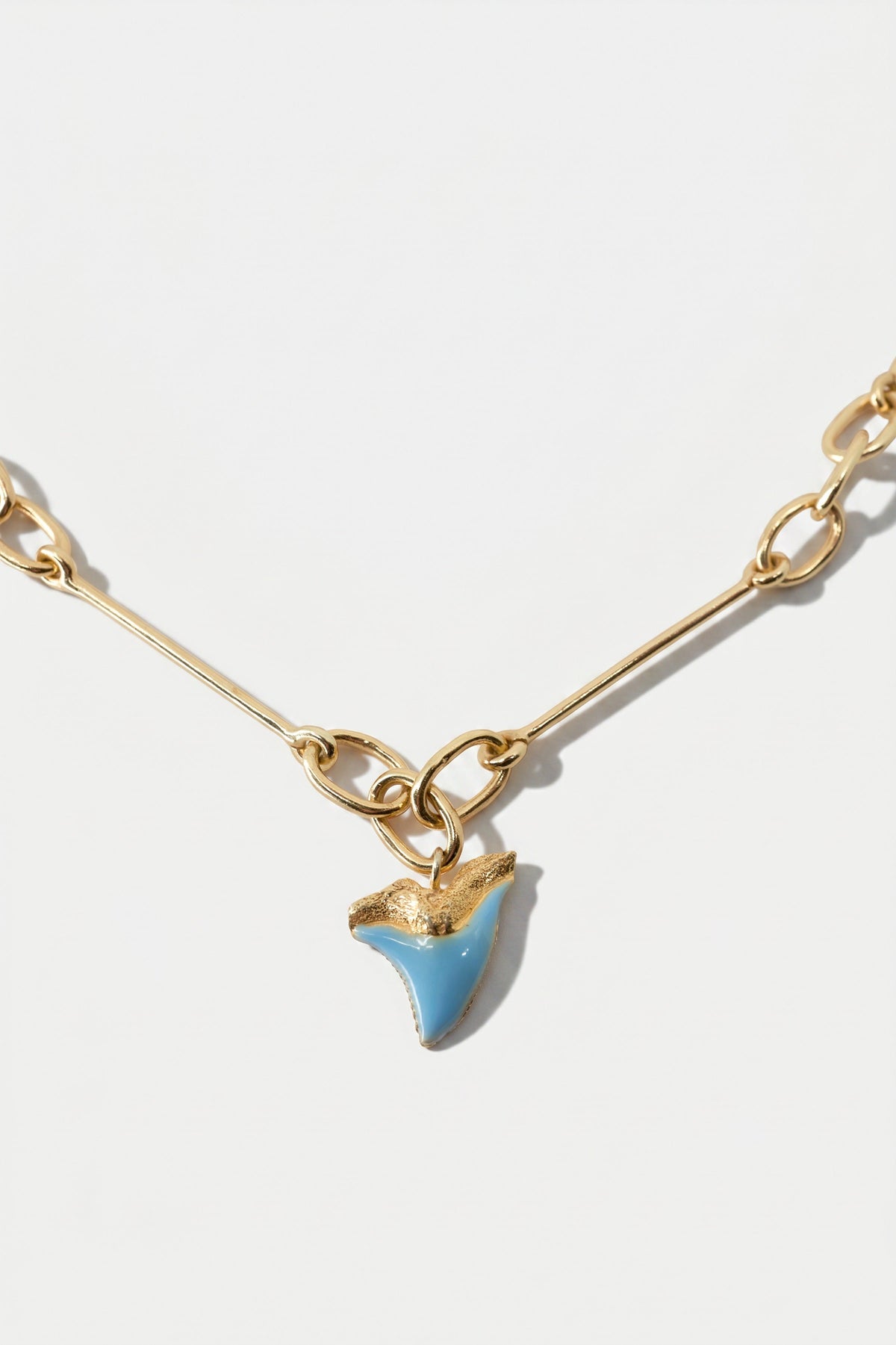 Shark Tooth Necklace Light Blue Enamel Gold Chain